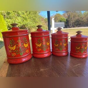 Vintage Kromex Orange Canister Set 4pc boho kitchen